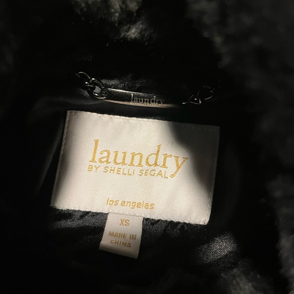 XS - Laundry By Shelli Segal Black Faux Fur Coat Vintage - Picture 6 of 6